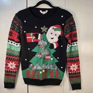 Ugly Christmas Sweater Santa Tree Believe Fair Isle‎ Holiday Med Tinsel Garland